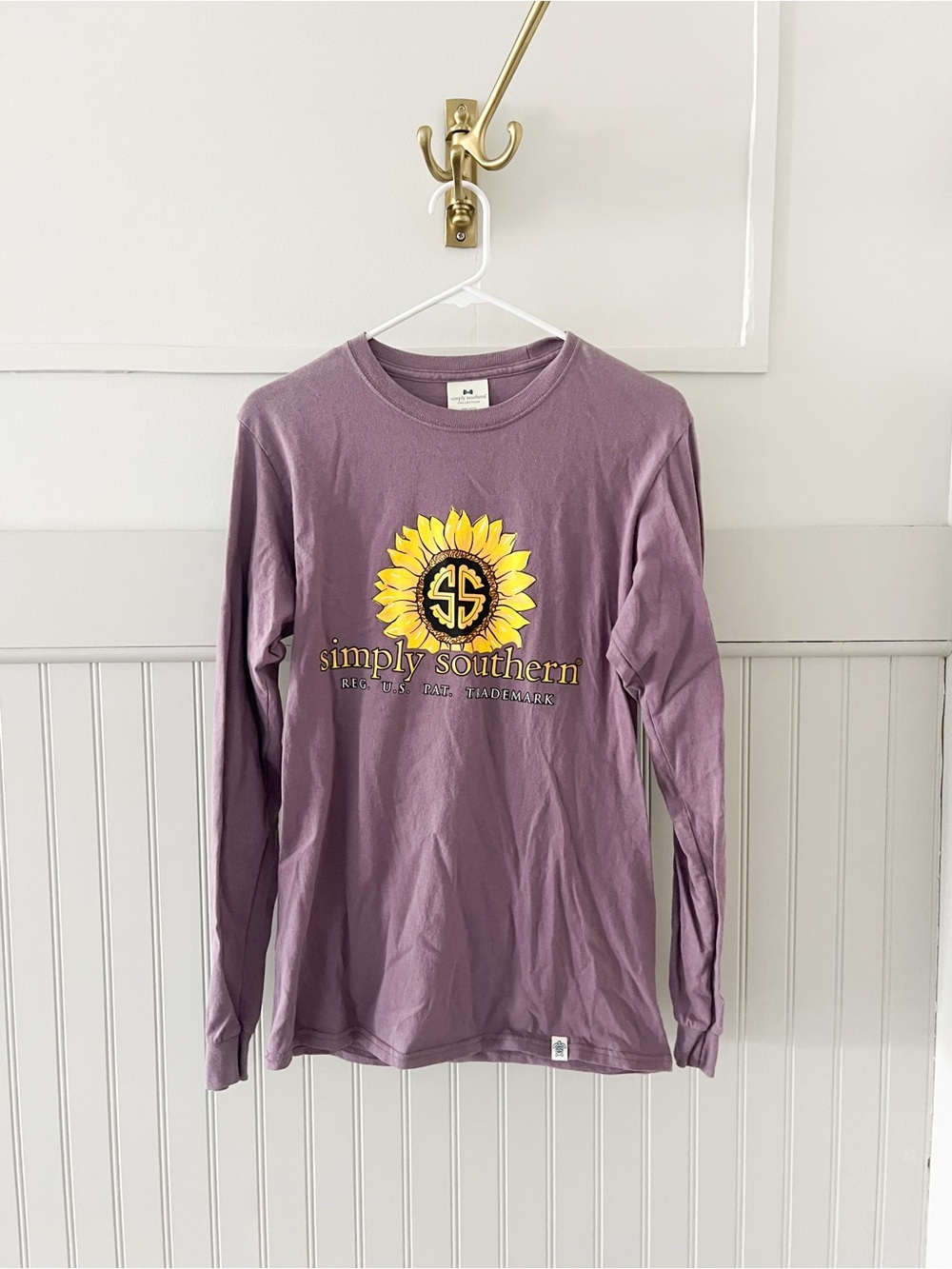 Simply Southern Mauve Long Sleeve Tee with Yellow Sunflower Logo